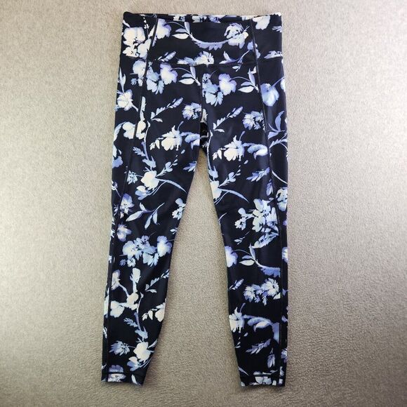 Athleta Leggings Womens LT Blue Floral Salutation Cropped Mid Rise Yoga Training - Picture 1 of 14